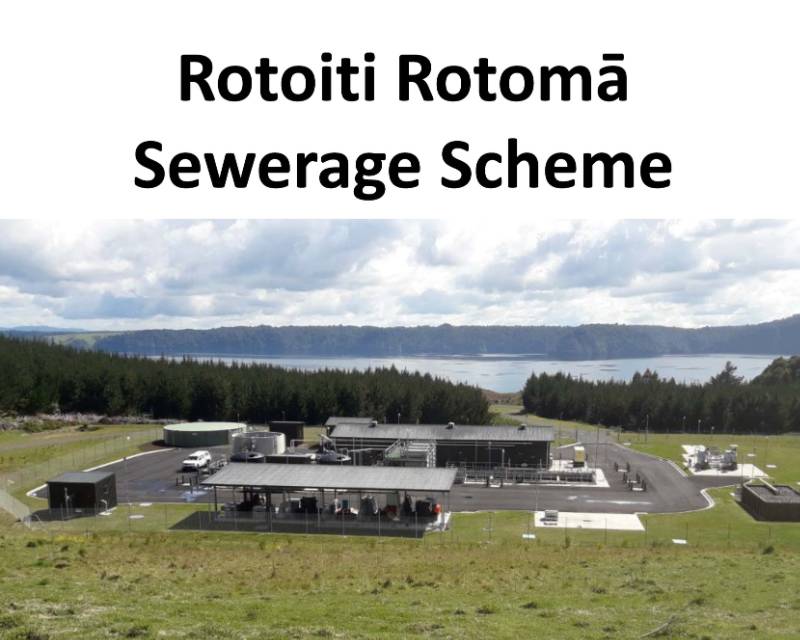 A thumbnail of the presentation from Rotorua Lakes Council showing the wastewater treatment plant on a hill looking down towards a lake