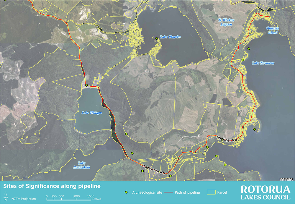 Tarawera Sewerage Scheme map of the pipeline