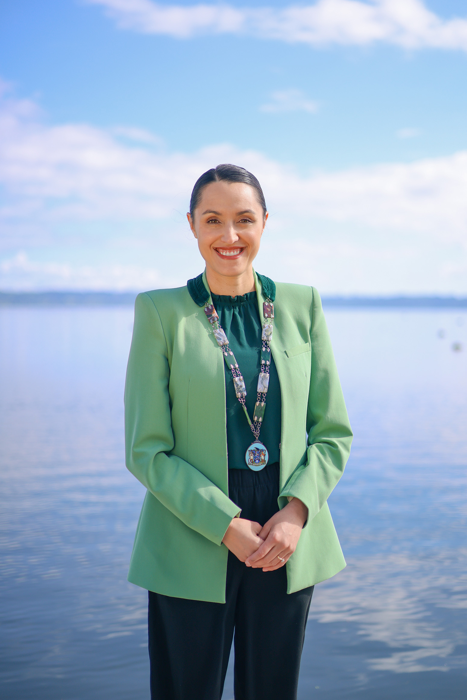 Mayor Tania Tapsell with Lake Rotorua in the background