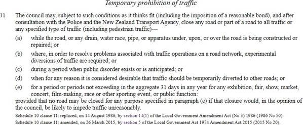 Local Government Act 1974 schedule 10 clause 11 temporary Prohibition of traffic